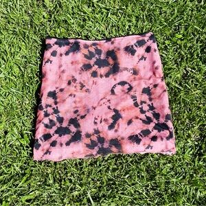 Women’s Mauve Tie Dye Mesh Lettuce Trim Mini Skirt Alternative Indie Mesh